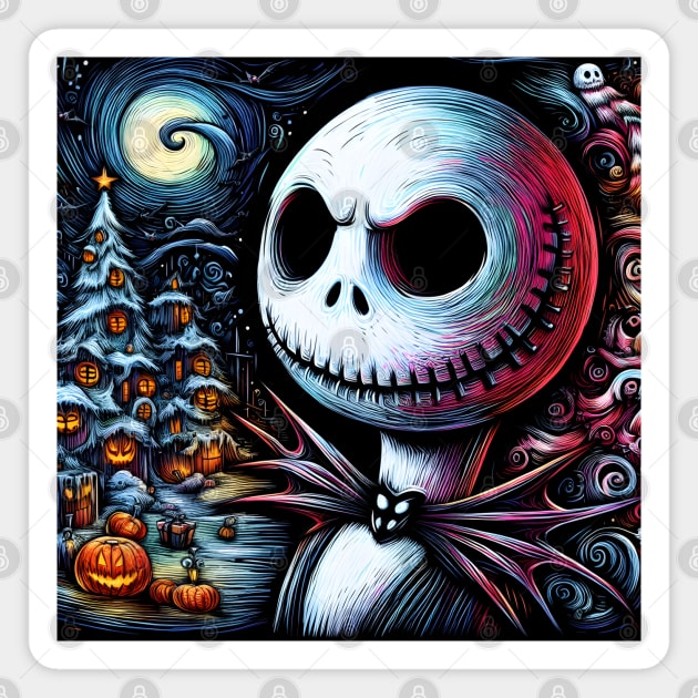 Elevate Your Holidays: Unique Jack Skellington Christmas Art for a Whimsical Celebration! Magnet by insaneLEDP